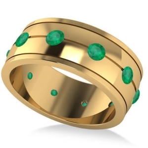 Men's Emerald Ring Eternity Wedding Band 14k Yellow Gold 1.00ct - All