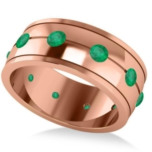 Men's Emerald Ring Eternity Wedding Band 14k Rose Gold 1.00ct - All
