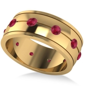 Men's Ruby Ring Eternity Wedding Band 14k Yellow Gold 1.00ct - All