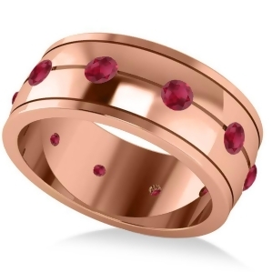 Men's Ruby Ring Eternity Wedding Band 14k Rose Gold 1.00ct - All