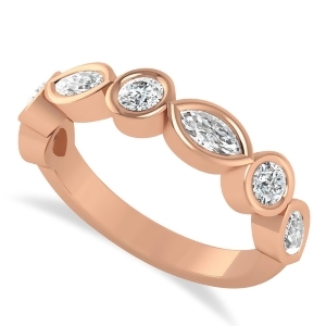 Marquise and Round Diamond Wedding Band 14K Rose Gold 0.90ct - All