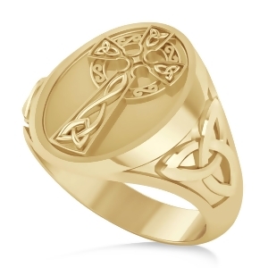 Men's Celtic Signet Irish Cross Ring 14K Yellow Gold - All