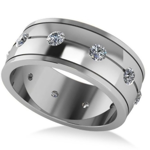 Men's Diamond Ring Eternity Wedding Band 14k White Gold 1.00ct - All