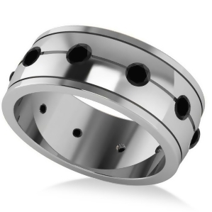 Men's Black Diamond Ring Eternity Wedding Band 14k White Gold 1.00ct - All