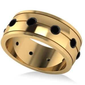 Men's Black Diamond Ring Eternity Wedding Band 14k Yellow Gold 1.00ct - All
