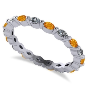 Diamond and Citrine Marquise Wedding Ring Band 14k White Gold 0.74ct - All