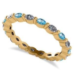 Diamond and Blue Topaz Marquise Wedding Ring Band 14k Yellow Gold 0.74ct - All