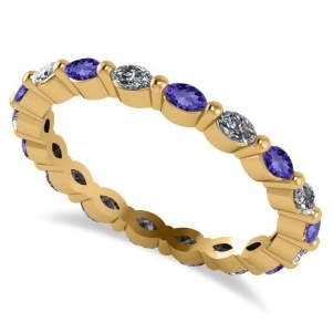 Diamond and Tanzanite Marquise Wedding Ring Band 14k Yellow Gold 0.74ct - All