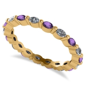 Diamond and Amethyst Marquise Wedding Ring Band 14k Yellow Gold 0.74ct - All