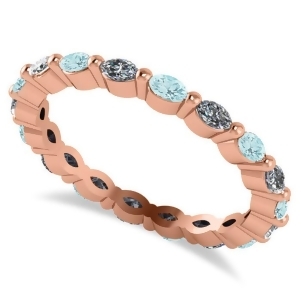 Diamond and Aquamarine Marquise Wedding Ring Band 14k Rose Gold 0.74ct - All