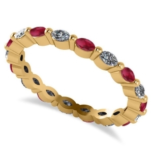 Diamond and Ruby Marquise Wedding Ring Band 14k Yellow Gold 0.74ct - All