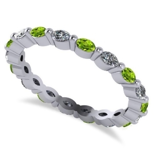Diamond and Peridot Marquise Wedding Ring Band 14k White Gold 0.74ct - All