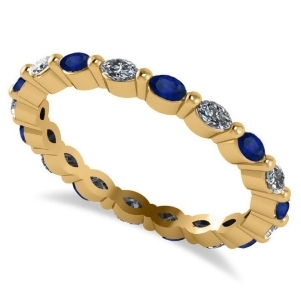 Diamond and Blue Sapphire Marquise Wedding Ring Band 14k Yellow Gold 0.74ct - All