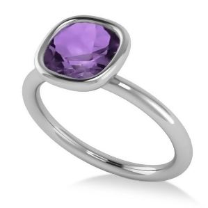 Cushion Cut Amethyst Solitaire Engagement Ring 14k White Gold 1.90ct - All