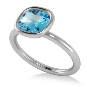 Cushion Cut Blue Topaz Solitaire Engagement Ring 14k White Gold 1.90ct - All