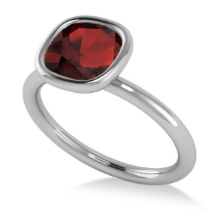 Cushion Cut Garnet Solitaire Engagement Ring 14k White Gold 1.90ct - All