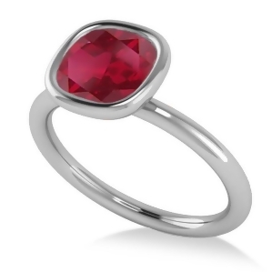 Cushion Cut Ruby Solitaire Engagement Ring 14k White Gold 1.90ct - All