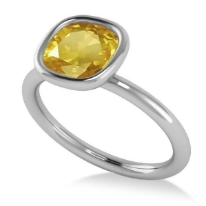 Cushion Cut Yellow Sapphire Solitaire Engagement Ring 14k White Gold 1.90ct - All