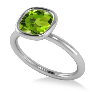 Cushion Cut Peridot Solitaire Engagement Ring 14k White Gold 1.90ct - All