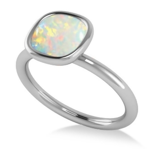 Cushion Cut Opal Solitaire Engagement Ring 14k White Gold 1.90ct - All