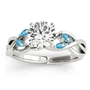 Blue Topaz Marquise Vine Leaf Engagement Ring 18k White Gold 0.20ct - All