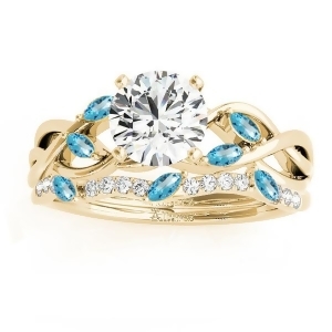 Marquise Blue Topaz and Diamond Bridal Set Setting 18k Yellow Gold 0.43ct - All