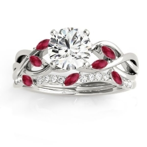 Marquise Ruby and Diamond Bridal Set Setting 14k White Gold 0.43ct - All