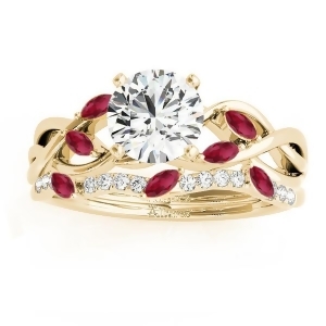 Marquise Ruby and Diamond Bridal Set Setting 14k Yellow Gold 0.43ct - All