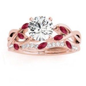 Marquise Ruby and Diamond Bridal Set Setting 14k Rose Gold 0.43ct - All