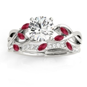 Marquise Ruby and Diamond Bridal Set Setting 18k White Gold 0.43ct - All
