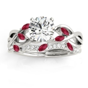 Marquise Ruby and Diamond Bridal Set Setting 18k White Gold 0.43ct - All
