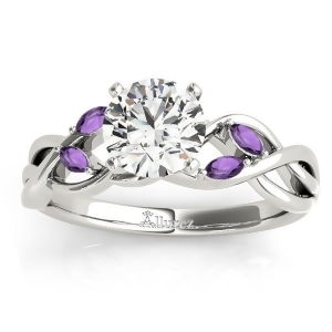 Amethyst Marquise Vine Leaf Engagement Ring 18k White Gold 0.20ct - All