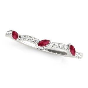 Marquise Ruby and Diamond Wedding Band 14k White Gold 0.23ct - All