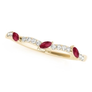 Marquise Ruby and Diamond Wedding Band 14k Yellow Gold 0.23ct - All