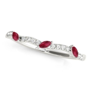 Marquise Ruby and Diamond Wedding Band 18k White Gold 0.23ct - All