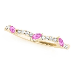 Marquise Pink Sapphire and Diamond Wedding Band 14k Yellow Gold 0.23ct - All
