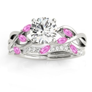 Marquise Pink Sapphire and Diamond Bridal Set Setting Platinum 0.43ct - All