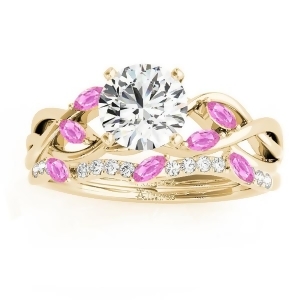 Marquise Pink Sapphire and Diamond Bridal Set Setting 14k Yellow Gold 0.43ct - All