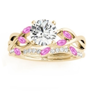 Marquise Pink Sapphire and Diamond Bridal Set Setting 18k Yellow Gold 0.43ct - All