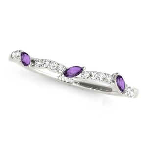 Marquise Amethyst and Diamond Wedding Band 18k White Gold 0.23ct - All