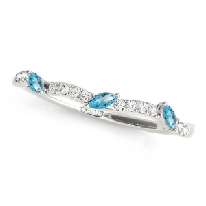 Marquise Blue Topaz and Diamond Wedding Band 14k White Gold 0.23ct - All