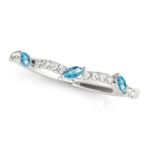 Marquise Blue Topaz and Diamond Wedding Band 18k White Gold 0.23ct - All
