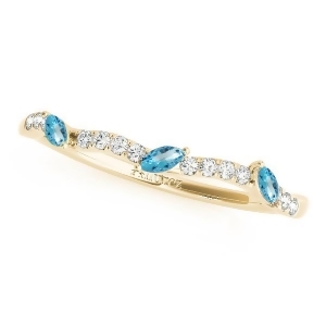 Marquise Blue Topaz and Diamond Wedding Band 18k Yellow Gold 0.23ct - All