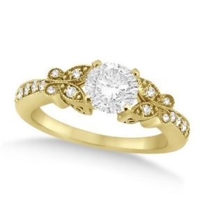 Round Diamond Butterfly Design Engagement Ring 14k Yellow Gold 0.75ct - All