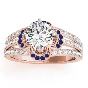 Diamond and Blue Sapphire Clover Engagement Ring 14k Rose Gold 0.58ct - All