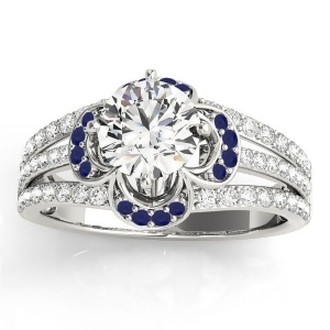 Diamond and Blue Sapphire Clover Engagement Ring Palladium 0.58ct - All
