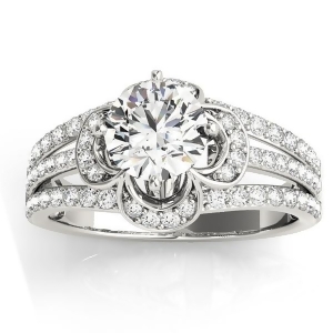 Diamond Three Row Clover Engagement Ring Setting Platinum 0.58ct - All