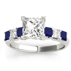 Princess Diamond and Blue Sapphire Engagement Ring Palladium 0.60ct - All
