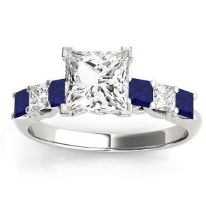 Princess Diamond and Blue Sapphire Engagement Ring Platinum 0.60ct - All