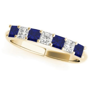 Diamond and Blue Sapphire Princess Wedding Band Ring 18k Yellow Gold 0.70ct - All